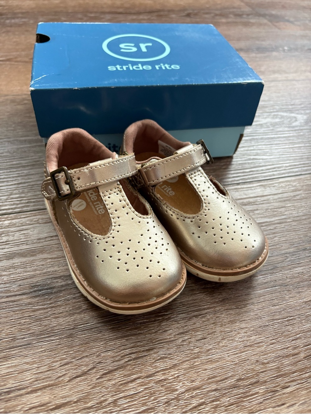 Stride Rite Girls Rose Gold T-Strap Dress Shoes